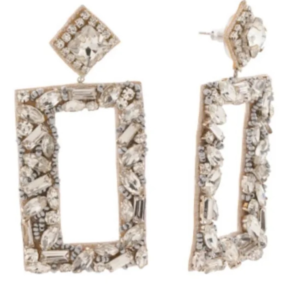 Deepa Gurnani Elegant Silver Geometric statement Earrings new